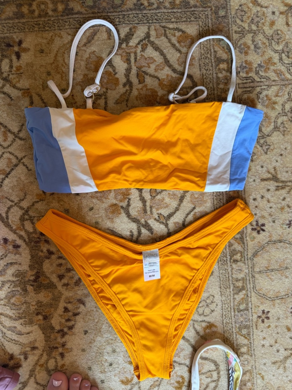 l*space Yellow, Blue & White Colorblock Bikini Set